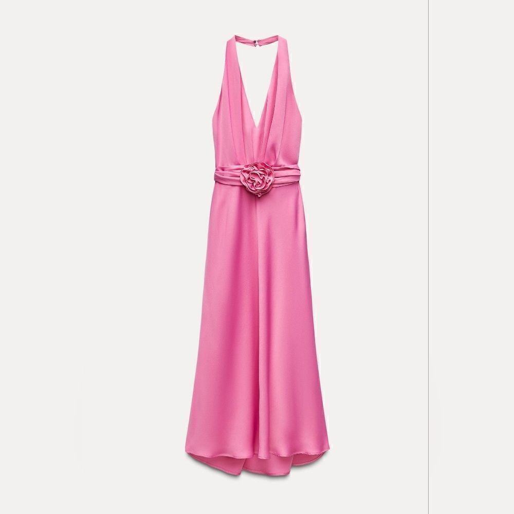 NWT ZARA FLORAL SATIN EFFECT MIDI DRESS pink - Picture 13 of 17
